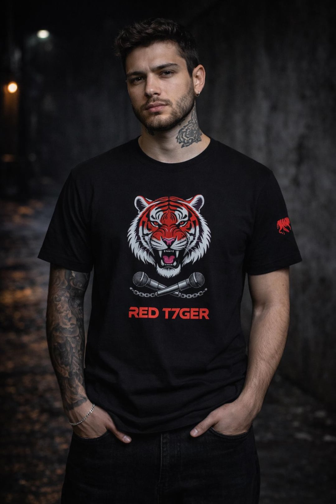 Red Tiger Graphic T-Shirt, Dark Streetwear Tiger Tee — official RED T7GER merch